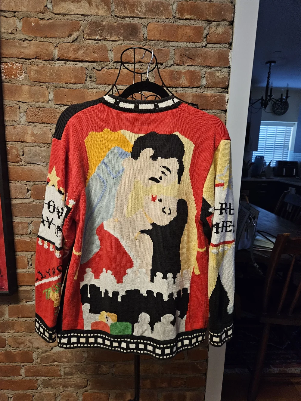 Oscar Themed Red and Black Novelty Knit Sweater Cardigan